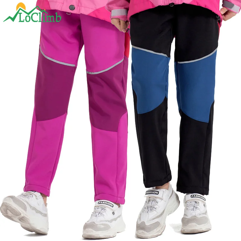 

LoClimb Boys Girls Hiking Pants Kids Winter Warm Leggings Children Fleece Softshell Trousers Trekking Ski Waterproof Pants AC010