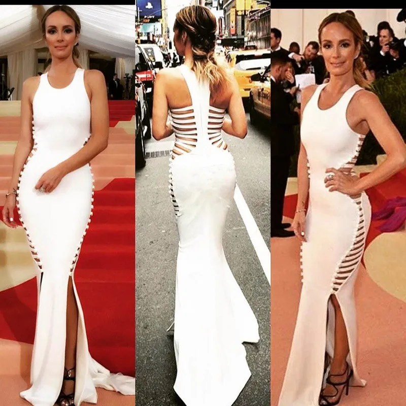 2016 зимнее Новое черно-белое платье без рукавов с вырезами длиной до пола