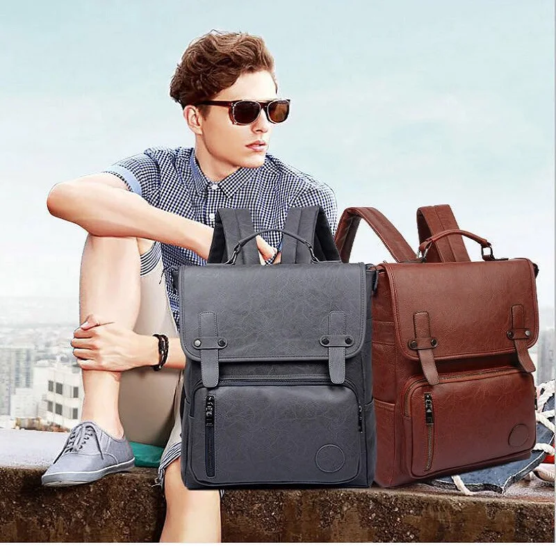 Men Vintage Leather Backpack Travel Laptop Luxury Backpacks Purse School Clear PU Bookbag Retro Back Bag Pack Bagpack sac a dos | Багаж и