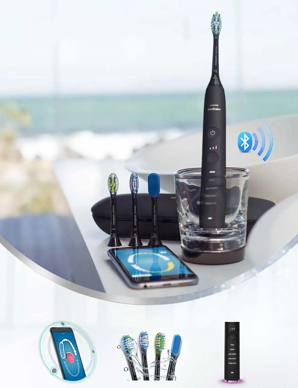 Умная звуковая зубная щетка Philips Sonicare DiamondClean HX9924 с поддержкой приложения с Умной головкой щетки, 5 режимов