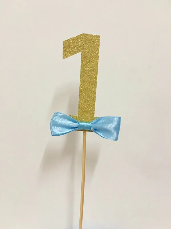 Custom Age Number Cake toppers Baby Twins 1st Birthday Party Decorations Gold 1 With Bow Tie Cupcake Topper topper | Дом и сад