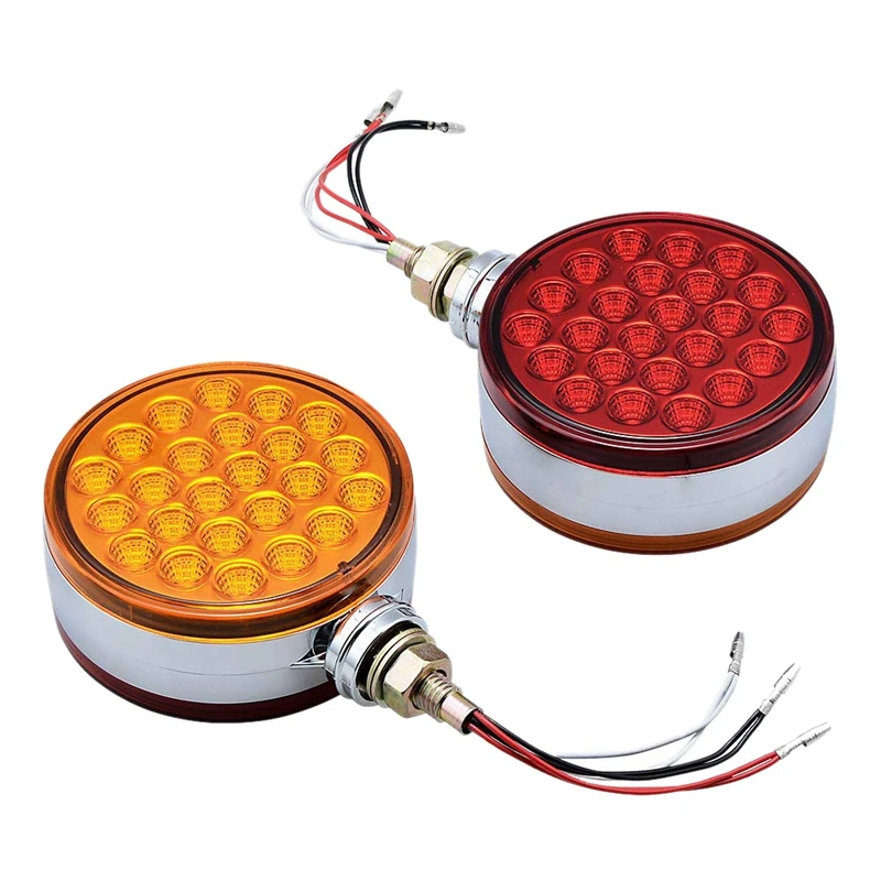 2X красный/янтарный 48 Led грузовик стоп поворот хвост шпильки двойные фары с хромированным корпусом