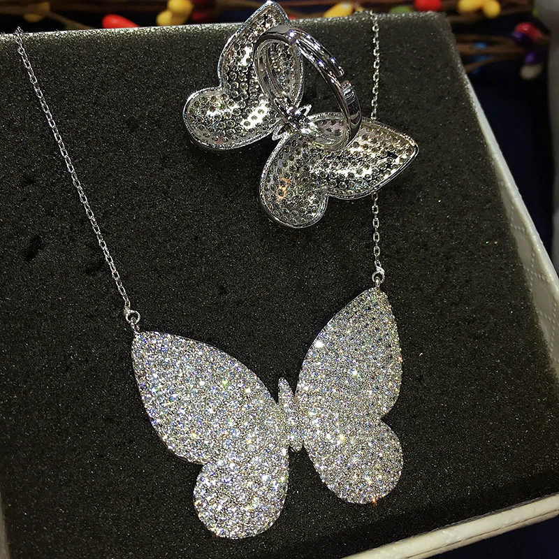 Gaola Для женщин jewelry buttertfly CZ Drop Цепочки и ожерелья Серьги Серебряные Цвет комплект ювелирных подарок gld1154-gle1714