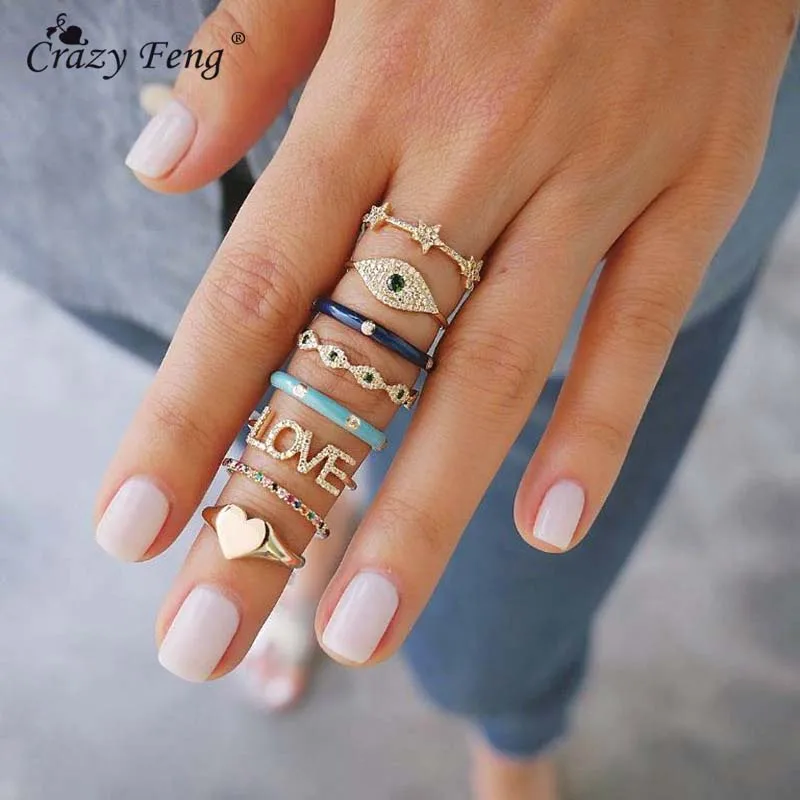 Crazy Feng (Лея фенг) старинные кольца кулака для женщин Золотой Цвет Boho символ любви в