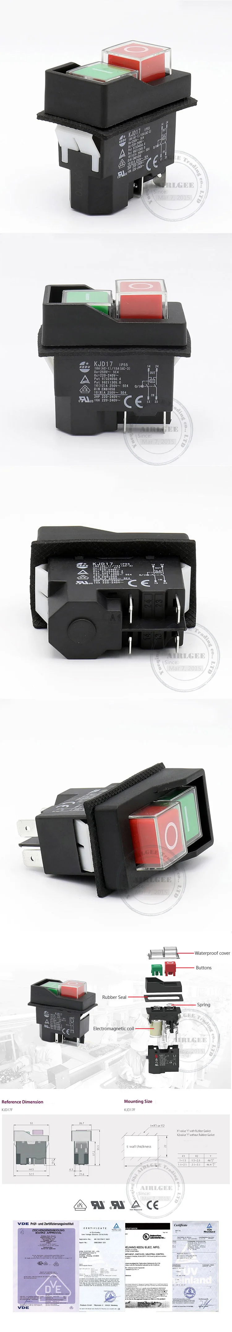 IP55 Водонепроницаемый кнопочный электромагнитный переключатель 4 Pin AC250V 16A Магнитный стартер Мощность выключатели безопасности при работе с электроинструментами для механического инструмента