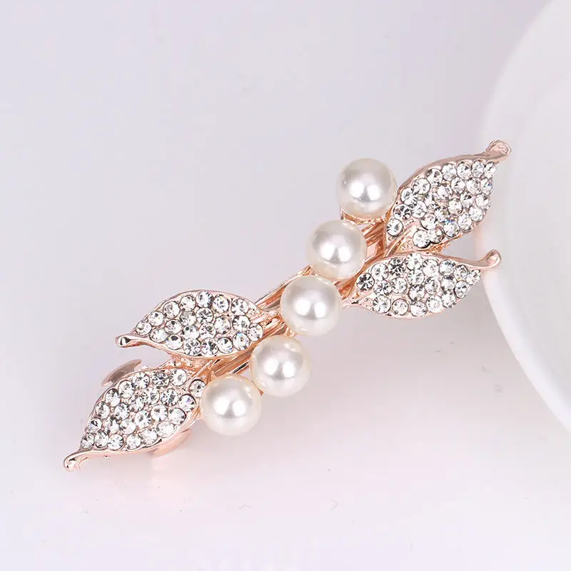 Жемчужные боковые челки зажим Стразы Кристалл корейский 1 шт. в форме листа