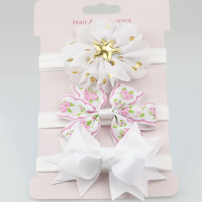 style 2 white 3 шт./компл. Эластичный Цветочные Детские повязки на голову для волос, для маленькой девочки аксессуары милые бантики нейлоновая повязка на голову для младенцев haarband - Цвет: style 2 white