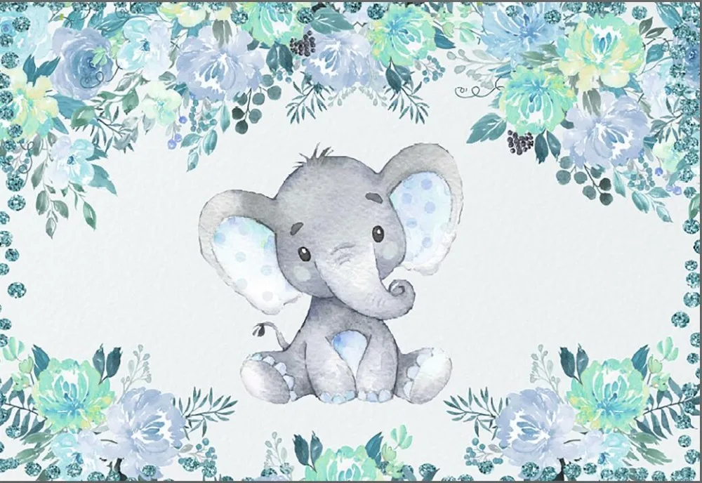 7x5FT светильник голубое платье с цветочным узором и маленького слона для