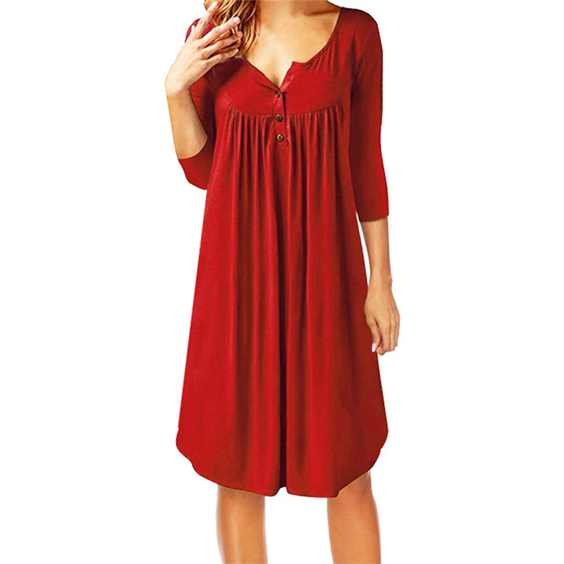 

Womens Summer Boho Half Sleeve Casual Dress High Waist Pleated Ladies Holiday Party Beach Dress Sundress Plus Size