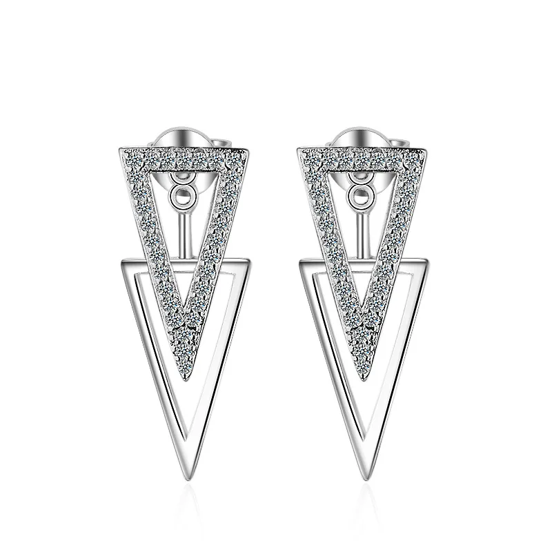 

Promotion 925 sterling silver fashion Triangle crystal women Christmas gift Anti allergy ladies`stud earrings jewelry cheap girl