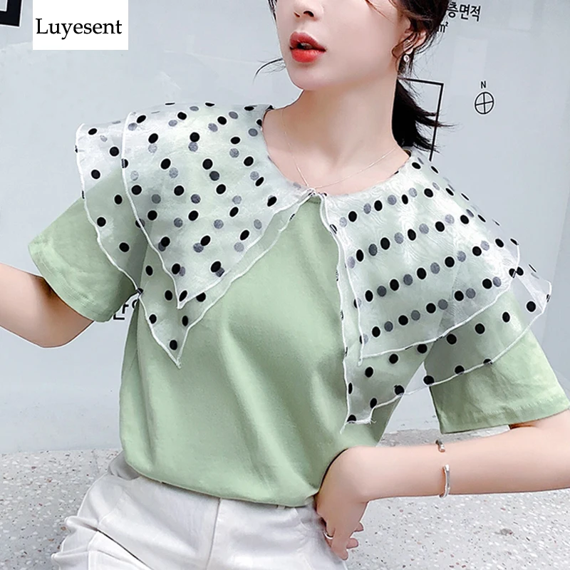 Женская летняя блуза с большим воротником в стиле Питера Пэна женская маленькая