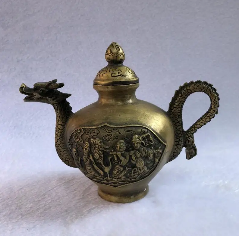 

Pure copper faucet pot Eight Immortals figure kettle ornaments hip flask teapot home decoration craft collection.