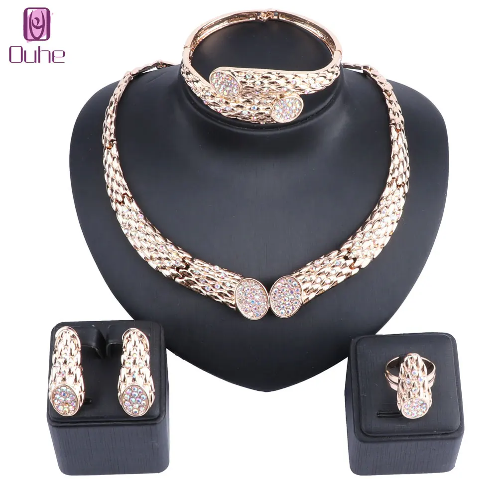 Дубай Золотой цвет ювелирные изделия для женщин AB Кристалл нигерийские