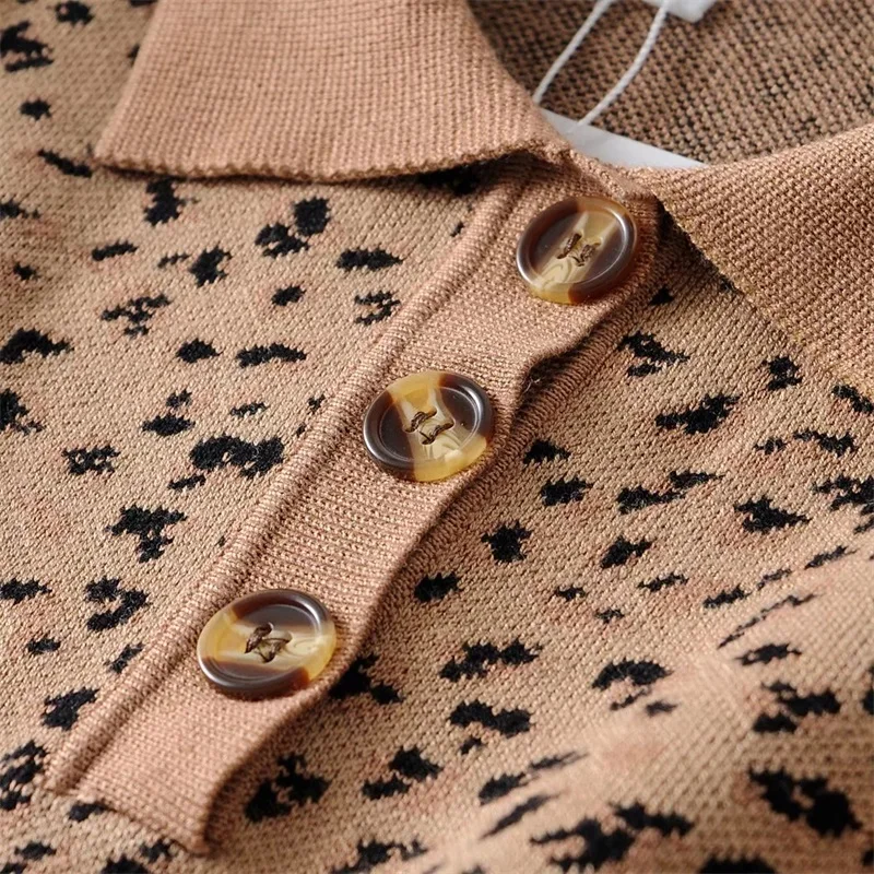 Women Knit Polo Cropped T-shirt in Leopard | Женская одежда