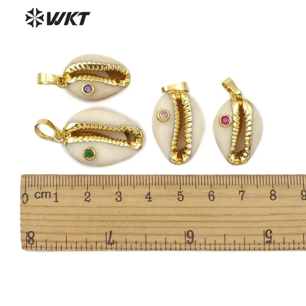 WT JP141 раковина Cowrie кулон натуральный Cowry с CZ бисером Шарм красочная Подвеска из