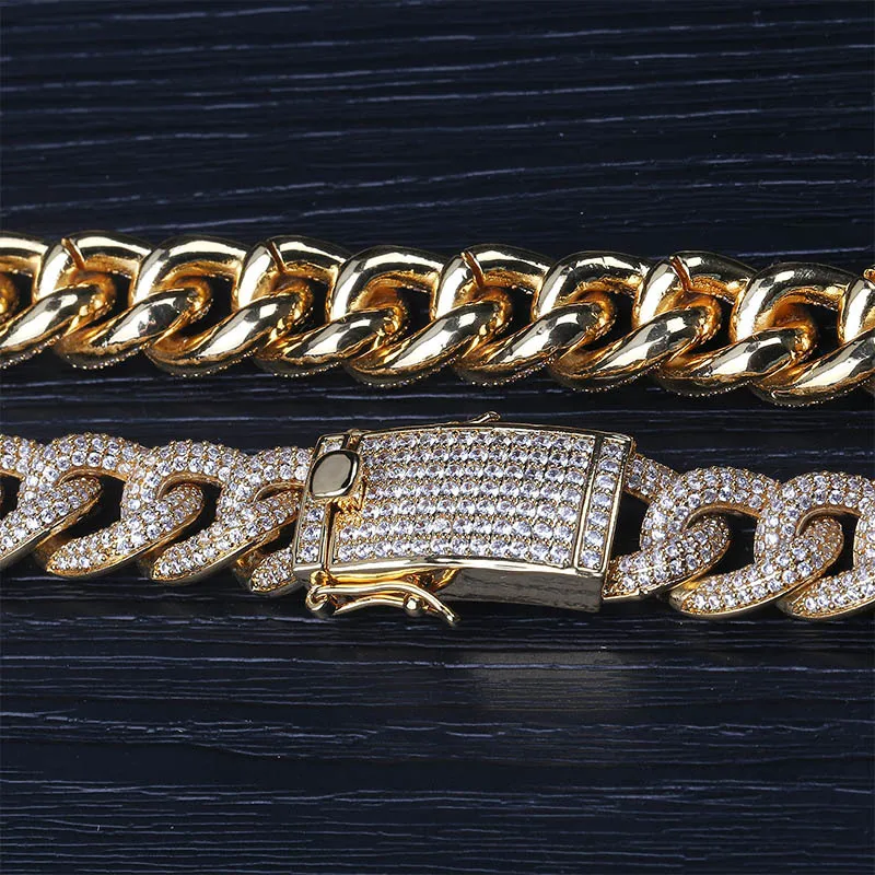 В стиле хип хоп Bling Круглый кубинская цепь Цепочки и ожерелья с креплением микро