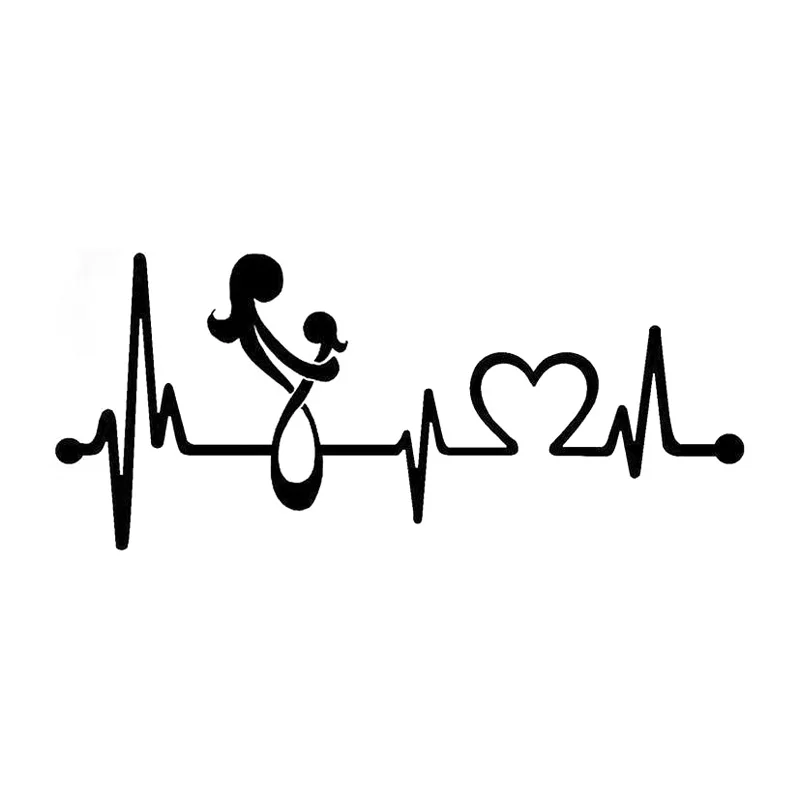 

20.4cm*8.9cm Mom Loves Daughter Heartbeat Lifeline Car Sticker Motorcycle Black/Silver S3-4954