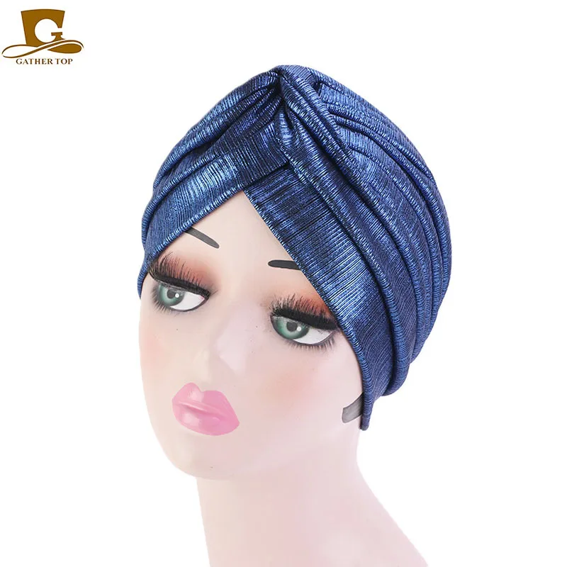 Новый модный металлический тюрбан с оборками головной убор женский