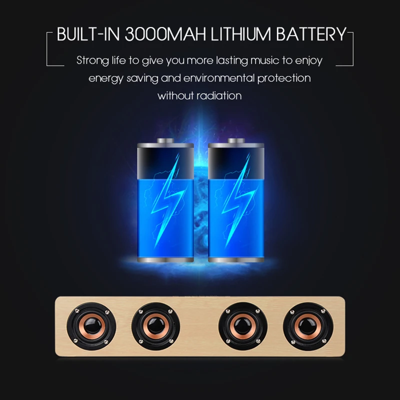 12 Вт бас стерео деревянная bluetooth-колонка беспроводная звуковая панель сабвуфер