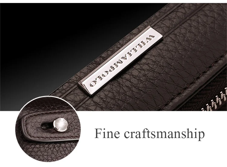 WILLIAMPOLO Leather Vintage Solid Clutch Bag Phone and Card Brand Mens Wallet Double Zipper Genuine Leather Handy Bag Purse