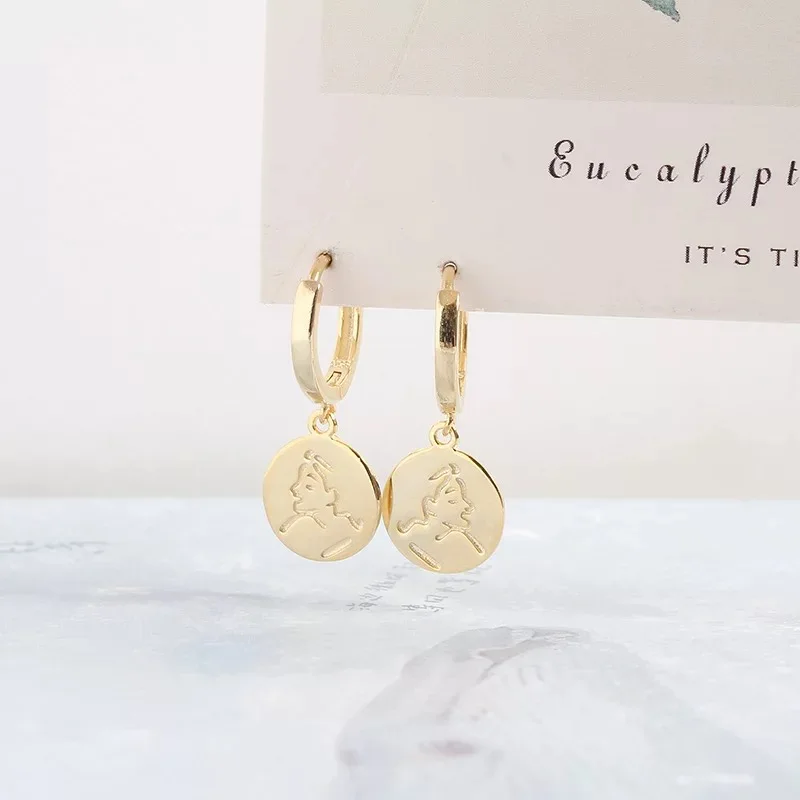 New S925 sterling silver earring fashion portrait round ear bone ear buckle wild personality trend femalegirl ear silver jewelry