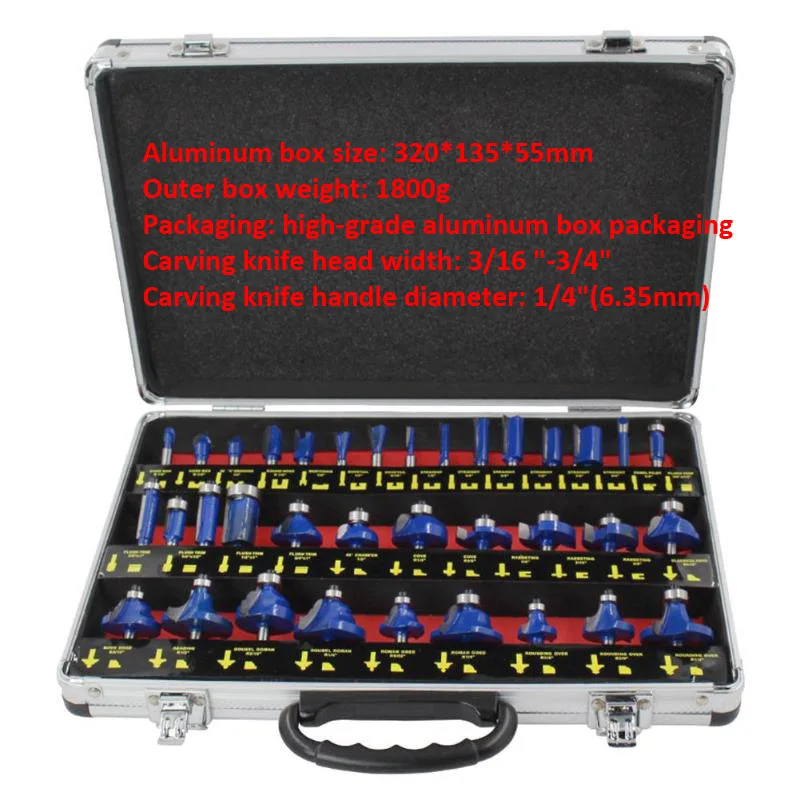 35pcs 15/35 шт./компл. 1/4in ручка быстроходный деревообрабатывающий фрезерный станок бит мельница гравировка отделка деревообрабатывающий фасонно-Фрезерный резак триммер адаптер фрезы для контурной обработки с коробкой - Длина режущей кромки: 35pcs