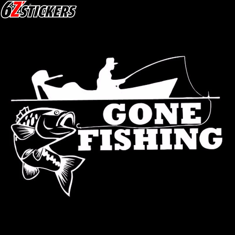 

sixsub 1PCS 3D funny Gone Fishing Car Stickers 40X30cm Fash Car Stickers Motorcycle decals Body Window Stickers Car Styling