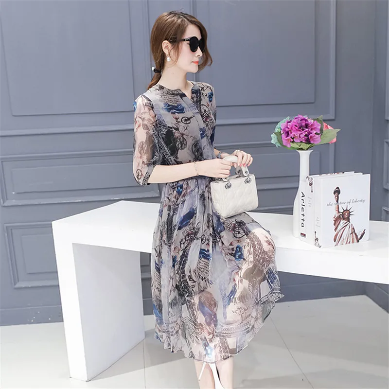Летнее женское платье в ретро стиле 2020 шелковое коротким рукавом женская одежда