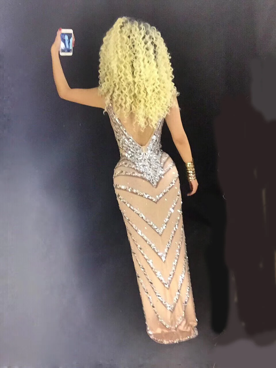 Новинка женское блестящее длинное платье стразы с вырезами на спине DJ DS певица