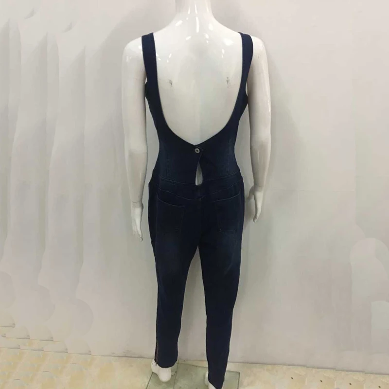 Summer Women Jeans Junpsuits Sexy Hollow Out Skinny Zipper Fly Denim Playsuits Full Length Womens Overalls Backless | Женская одежда