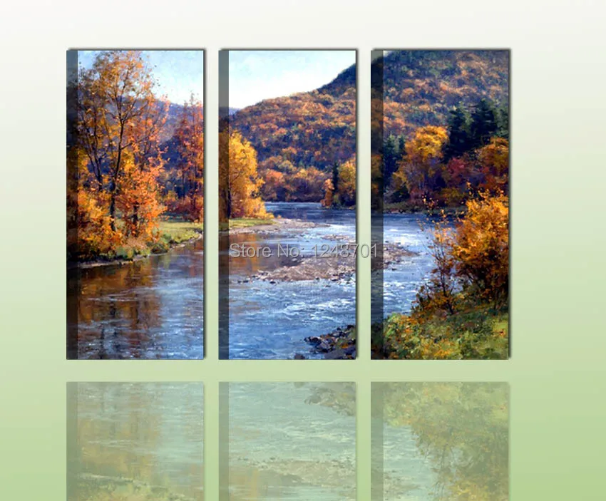 

100% Handmade canvas 3 panels mountain scenery oil painting for wall decor
