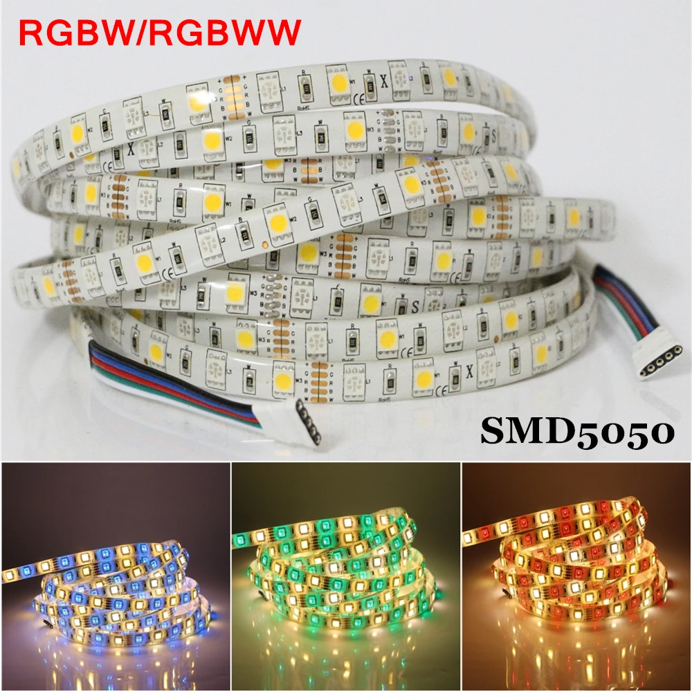 Супер яркий 5 м SMD5050 RGBW / RGBWW светодиодный светильник 12 в 60 светодиодов/м 300