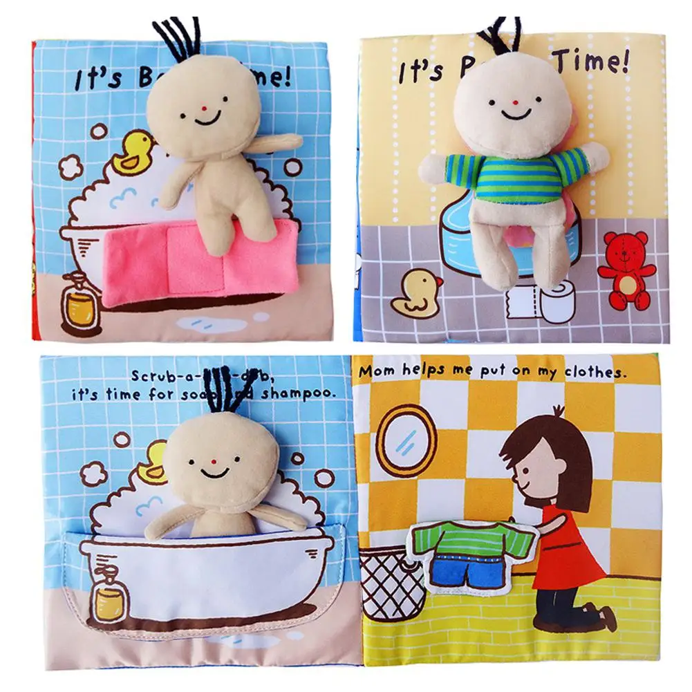 

RCtown Baby Early Learning Soft Cloth Books Animal Embroidery Go to the Toilet Take a Shower Education Toys zk30