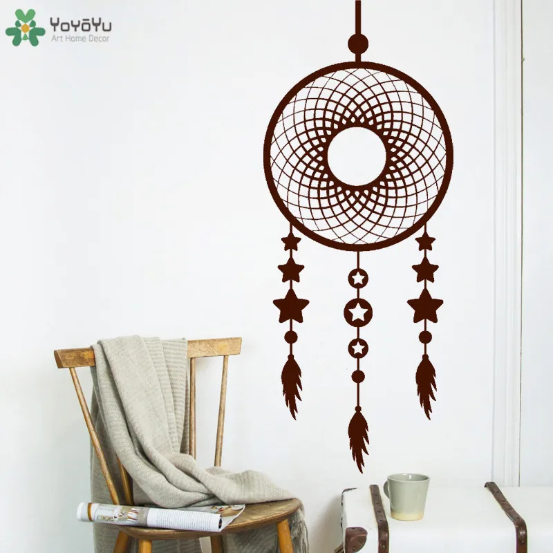 Стеновые наклейки YOYOYU Creative Stars Feather Dreamcatcher, этические аксессуары спальни, искусство муралов, постер декор CT673.