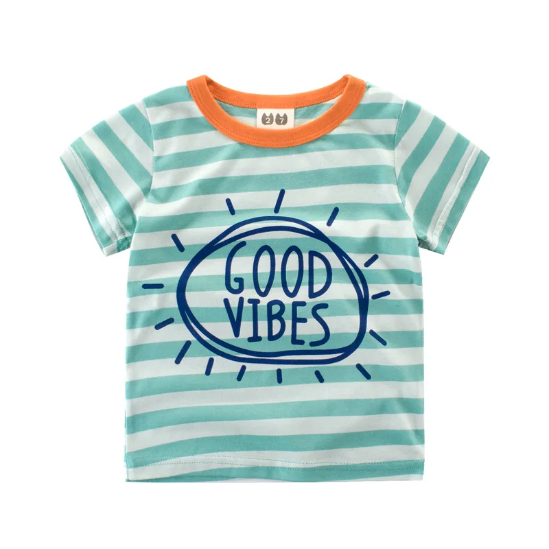 Детская одежда футболка для мальчиков и девочек Новинка лета 2017 года в полоску с