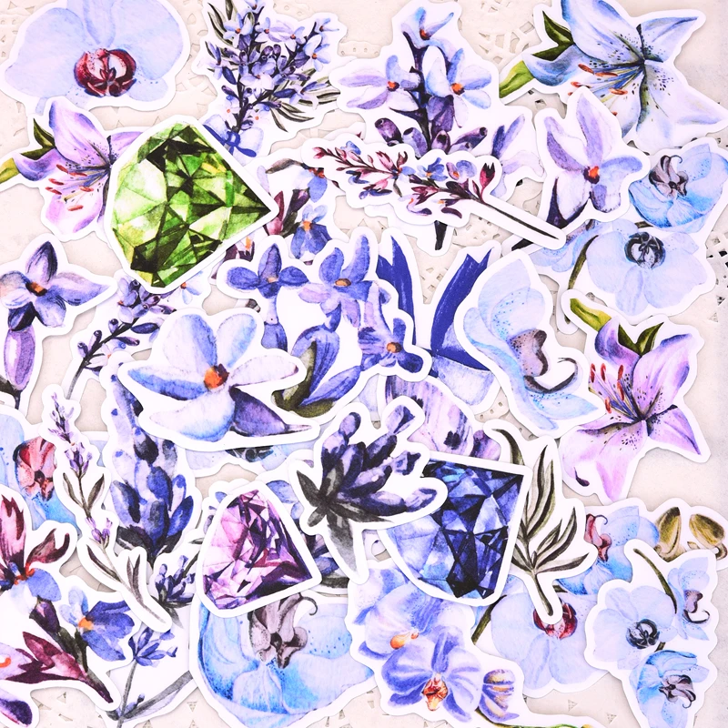 Наклейки для скрапбукинга с голубыми цветами 33 шт.|Канцелярские наклейки| |