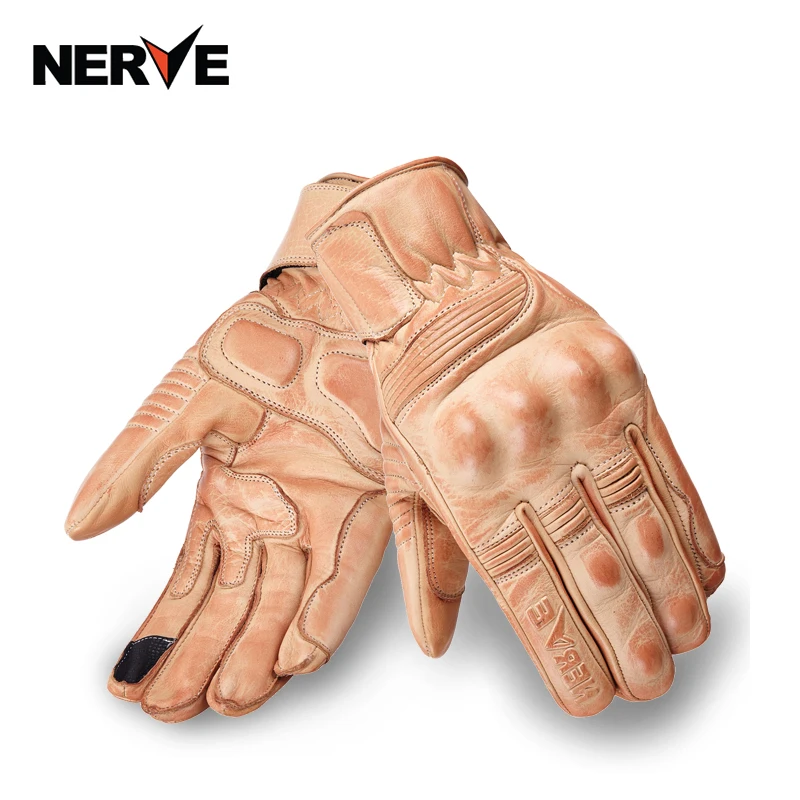 NEW NERVE Retro Pursuit  Real Leather Motorcycle Gloves Moto Riding Waterproof Full Finger gloves big size S M L XL XXL 3XL enlarge