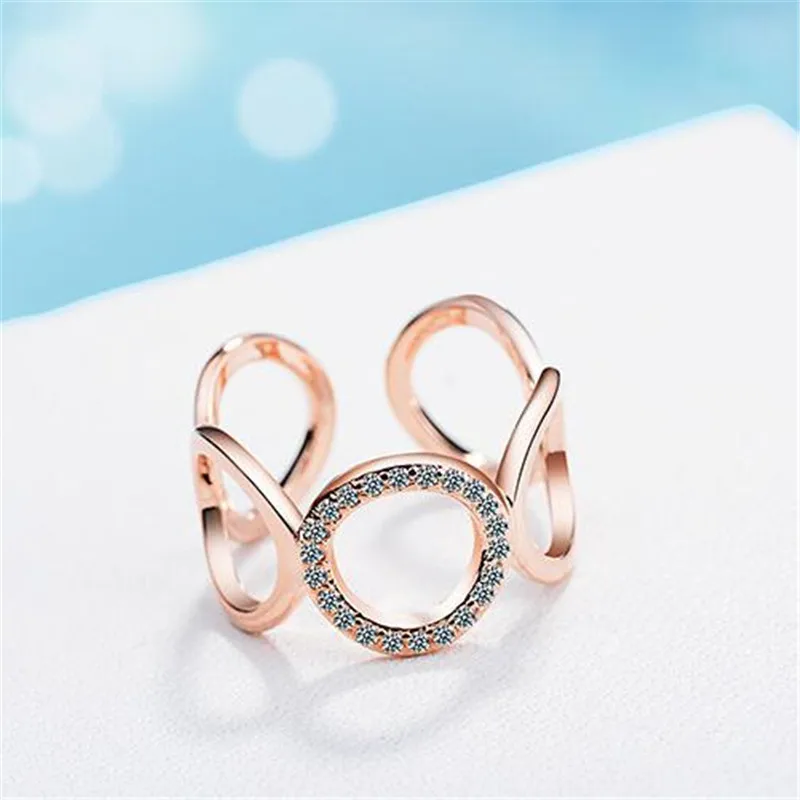 Rose 925 пробы Серебряное кольцо для женщин модное мозаичное CZ циркониевое кольцо с изменяемым размером кольца bague anillos anel femme S-R219 - Цвет камня: Rose