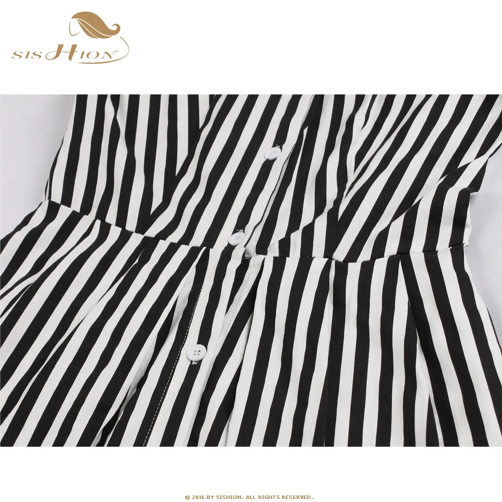 Женское винтажное платье в полоску SISHION черное красное синее Хлопковое с