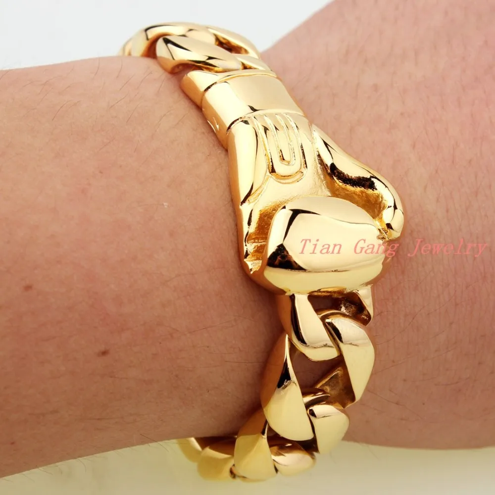 15 мм широкий золотой Боксёрские перчатки Форма Нержавеющая сталь браслет