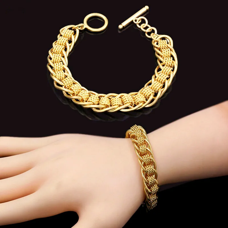 Винтажный 13 мм широкий круг браслет и браслеты для мужчин золотой цвет цепь звено