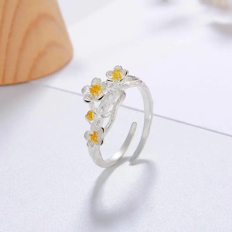 Богемное серебряное кольцо с цветком сливы для женщин Bijoux подарок женский
