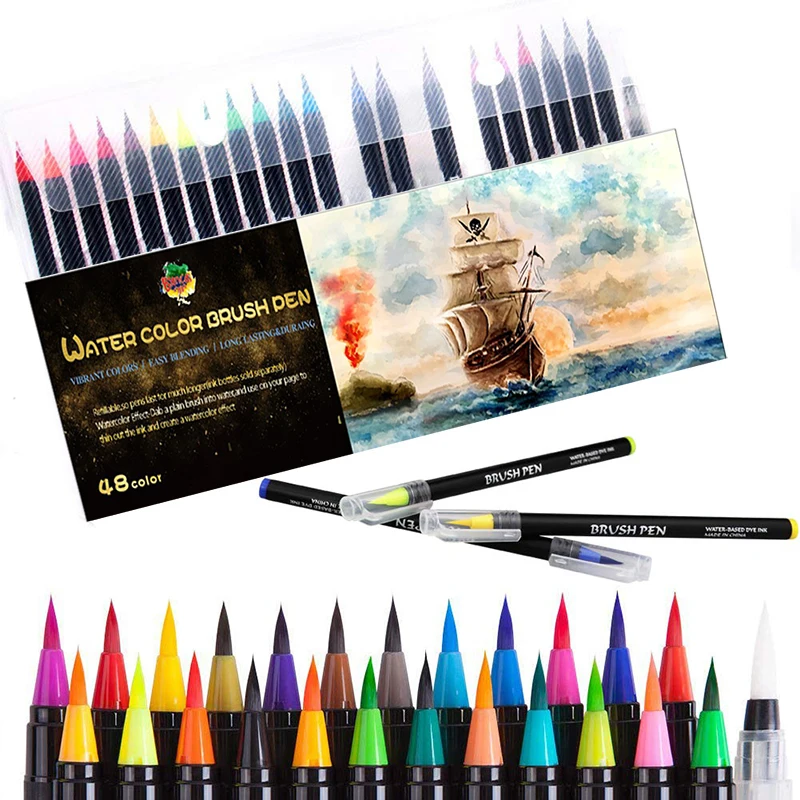 Акварельная кисть ручка 48 цветов маркеры для каллиграфии раскраска рисунок Oen - Фото №1