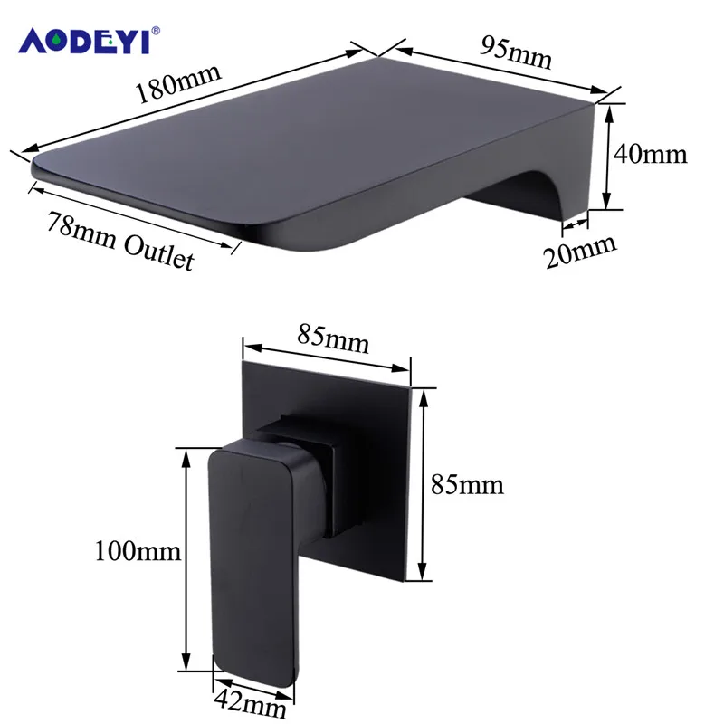 Настенный латунный кран Водопад для раковины черный или хромированный скрытый