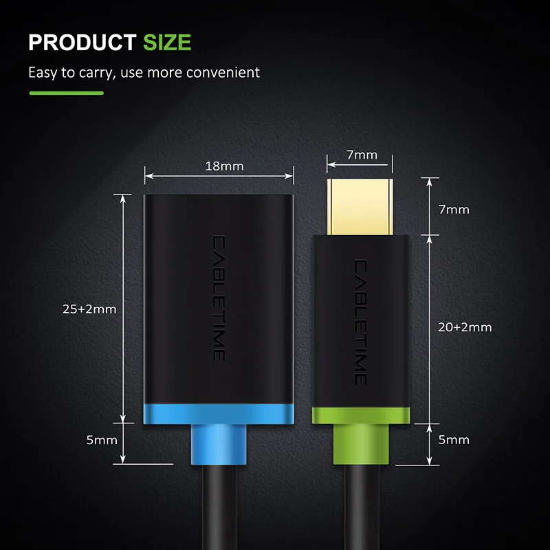 Кабель Cabletime USB C OTG переходник Type 3 1 на 0 быстрая зарядка/передача данных для камеры
