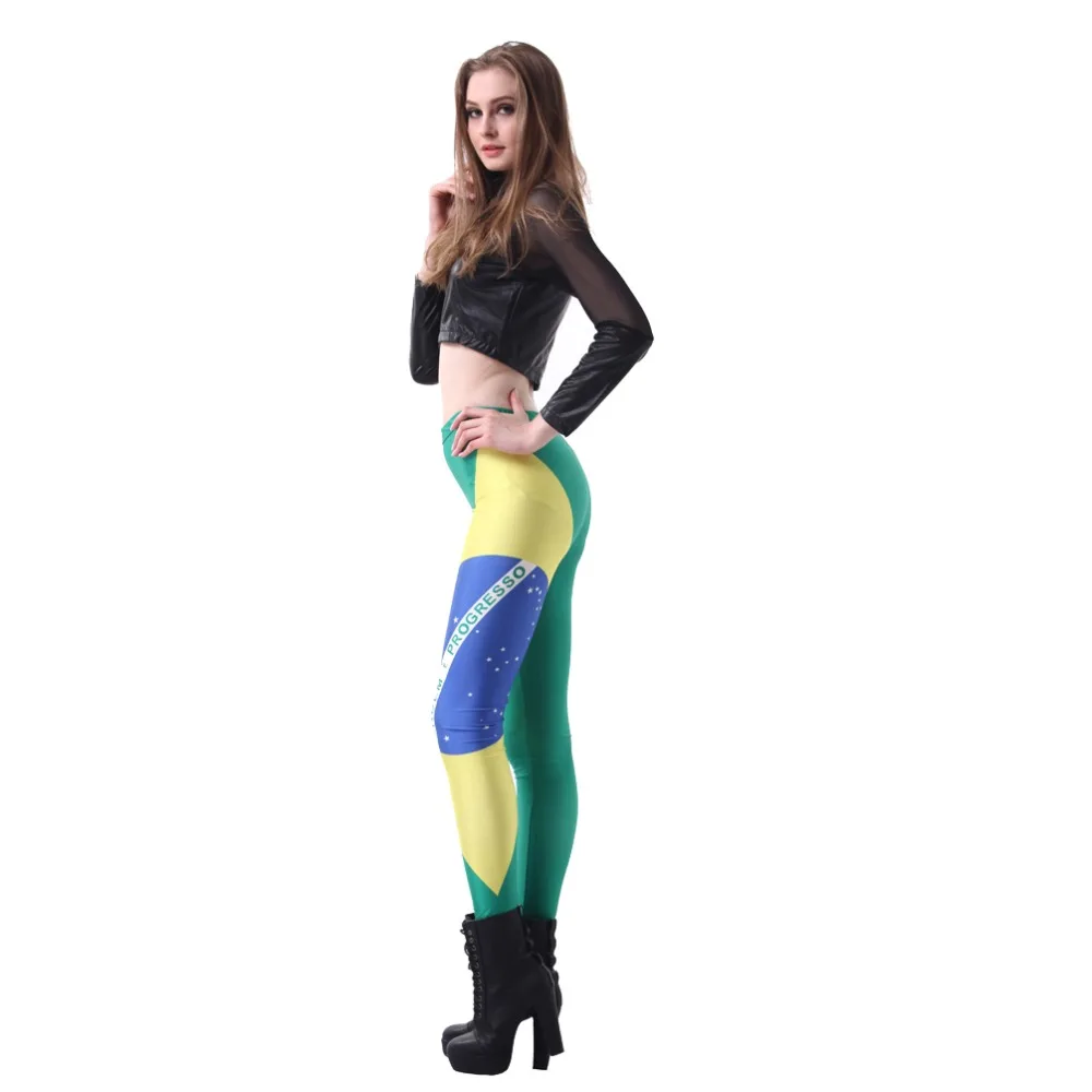 

Elastic Casual Pants 3D Digital Printing Brazilian flag Pattern Women Leggings 7 sizes Fitness Clothing Free Shipping