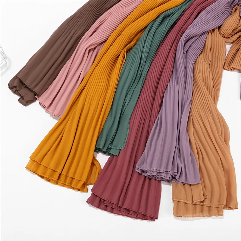 

10pcs women plain pleated chiffon hijab scarf wraps long islamic shawls muslim headscarf crinkle ruffle chiffon scarves hijabs