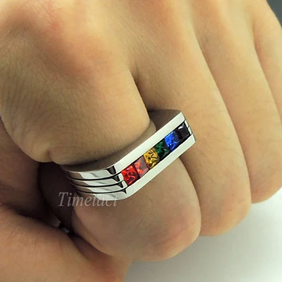 Free Shipping New Fashion Rainbow CZs Gay Lesbian LGBT Pride Stainless Steel Ring Jewelry Size 7 8 9 10 11 12 13 | Украшения и