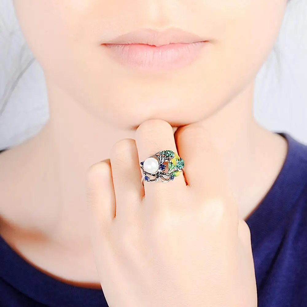 SANTUZZA Silver Ring For Women 925 Sterling Fashion Spider Rings for Cubic Zirconia Ringen Party Jewelry Enamel | Украшения и
