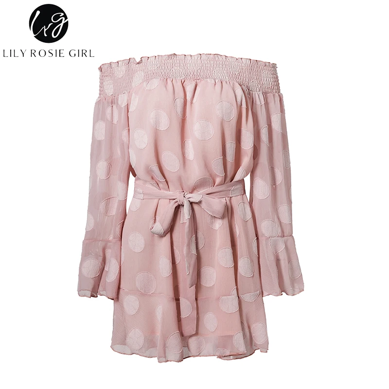 Lily Rosie/пикантные женские короткие платья с открытыми плечами в горошек вечерние